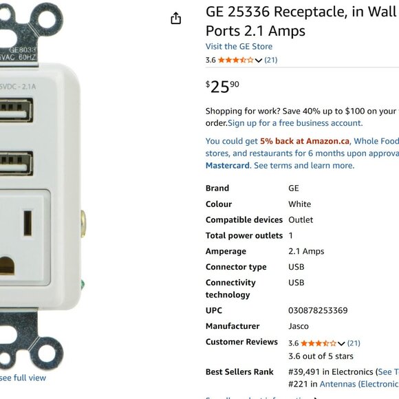 2 Pk. GE In-Wall Receptacle with USB Ports. Brand new. - Picture 3 of 3